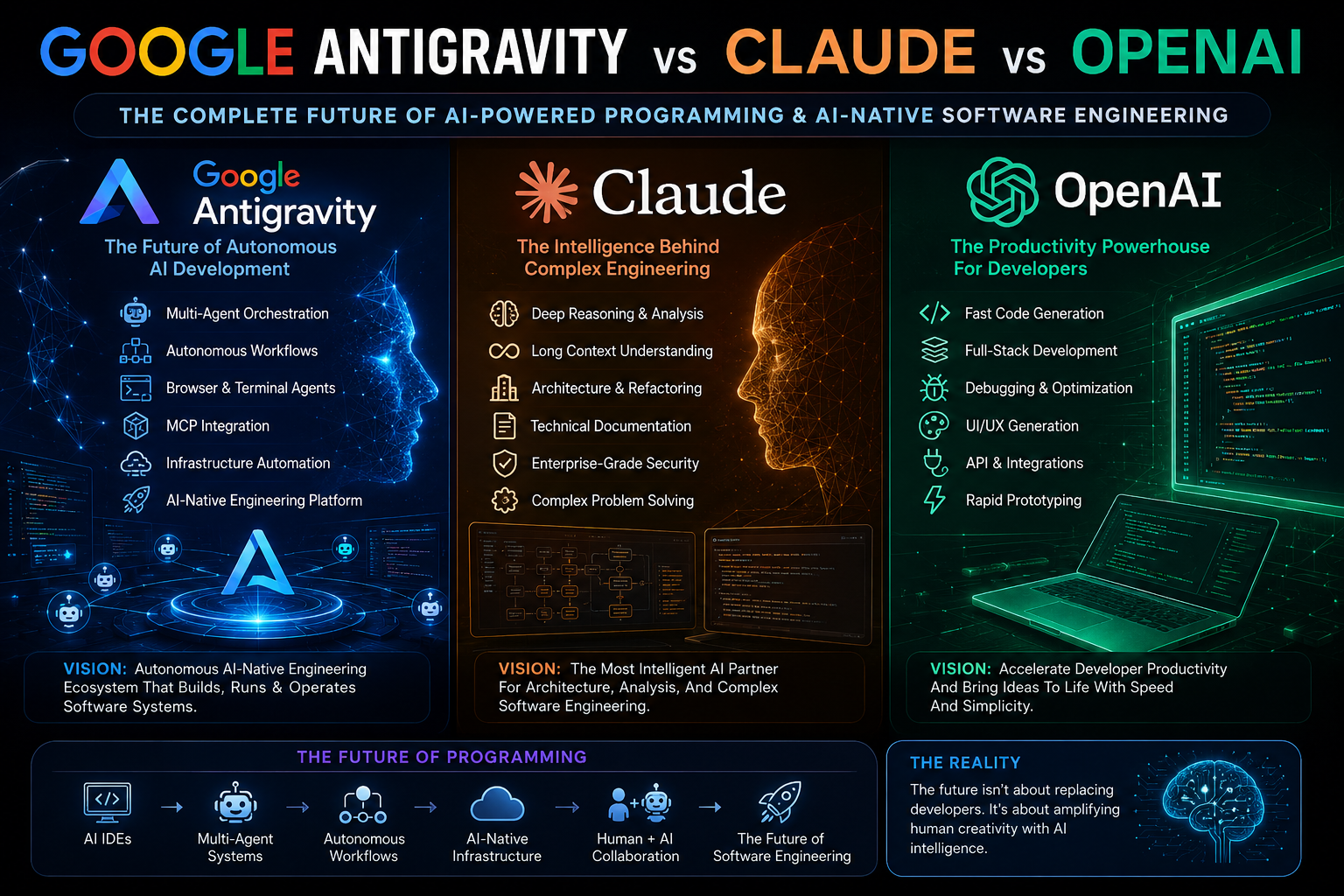 Google Antigravity vs Claude vs OpenAI: The Complete Future of AI-Powered Programming, Autonomous Development, and AI-Native Software Engineering